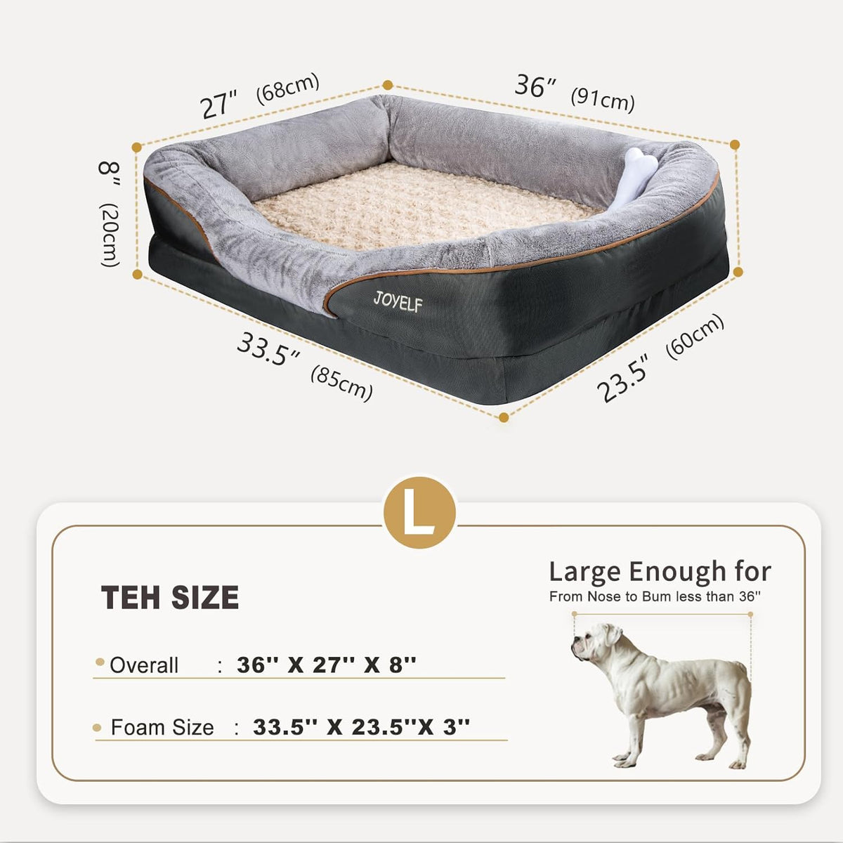 Large Memory Foam Orthopedic Dog Bed, Removable Cover